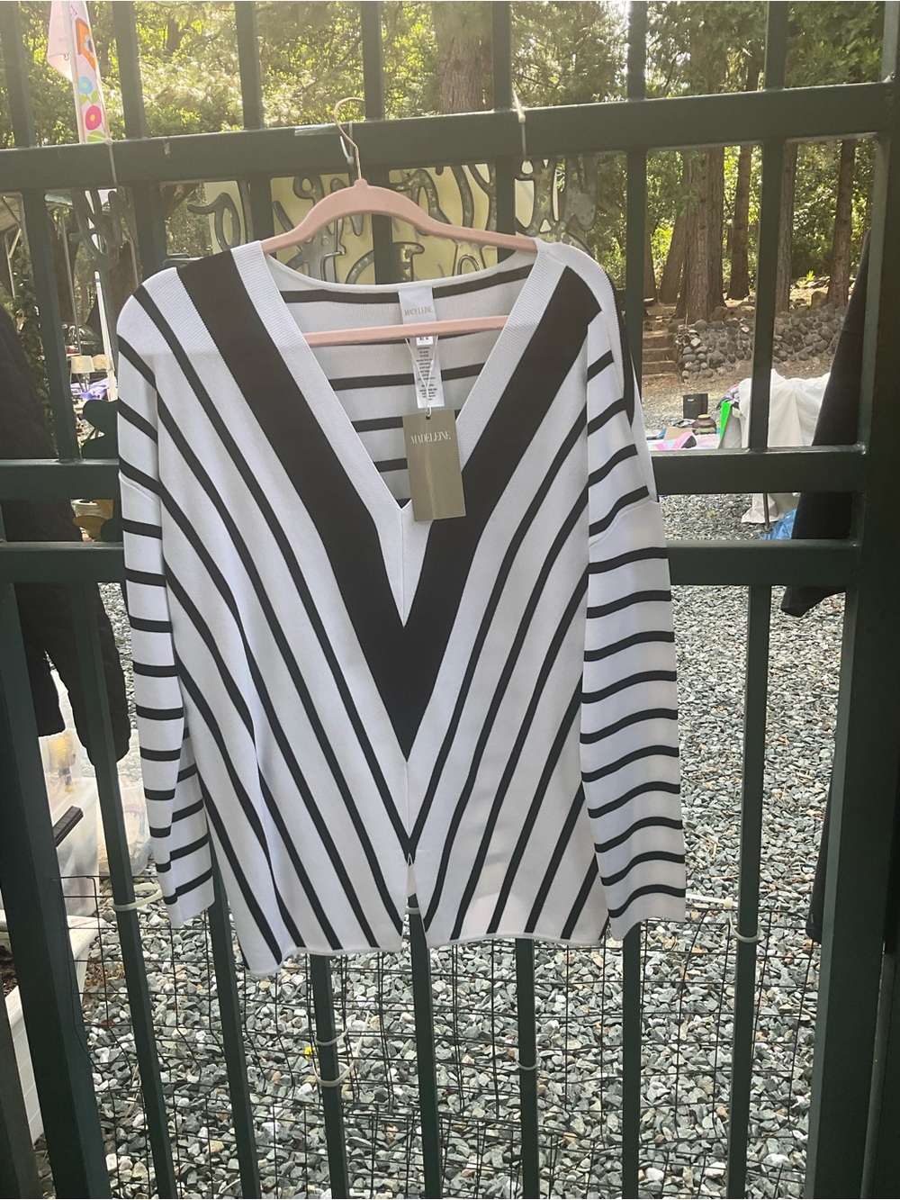 Madeline Black & White V-Striped Knit Top